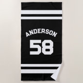 Zwart Aangepaste Naam & Nummer Sportfan Strandlaken (Voorkant)