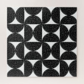 Zwart abstract 60s stijl naadloos patroon. legpuzzel (Horizontaal)