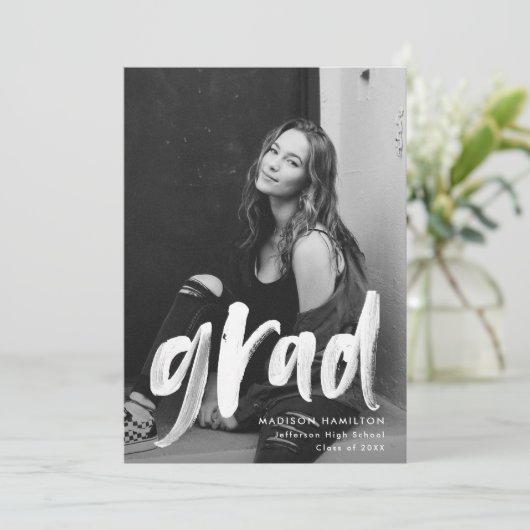 Zwart | Abstract Afstuderen penseelstreken Aankondiging (Staand voorkant)