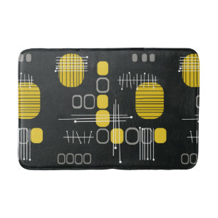 Zwart Abstract Barkcloth Black Yellow Badmat