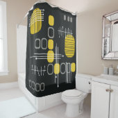 Zwart Abstract Barkcloth Black Yellow Douchegordijn (In situ)