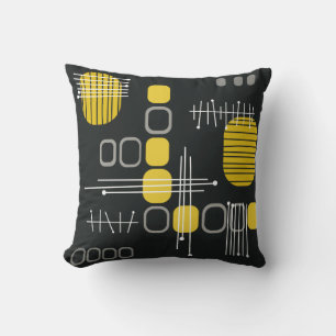Zwart Abstract Barkcloth Black Yellow Kussen