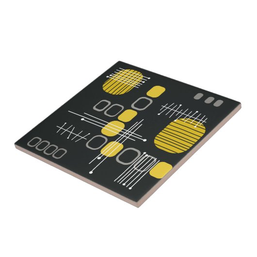 Zwart Abstract Barkcloth Black Yellow Tegeltje (Zijkant)