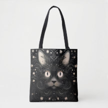 Zwart Abstract Modern Cat Graphic Tas