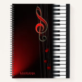 Zwart Abstract piano en clef Notitieboek (Voorkant)