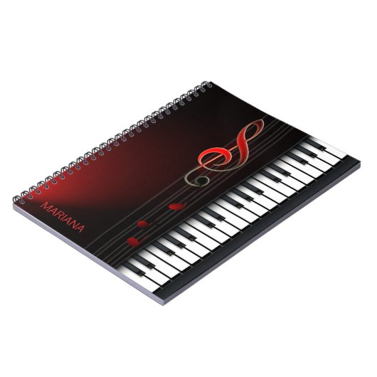 Zwart Abstract piano en rood clef Notitieboek (Linkerzijde)
