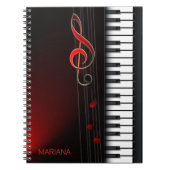 Zwart Abstract piano en rood clef Notitieboek (Voorkant)