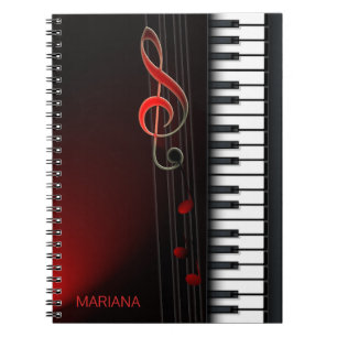 Zwart Abstract piano en rood clef Notitieboek