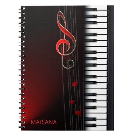 Zwart Abstract piano en rood clef Notitieboek (Voorkant)