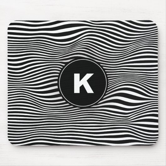 Zwart Abstract Wave Lines Mousepad Muismat (Voorkant)