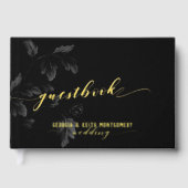 Zwart Acanthus Leaf Gold Script Elegant Wedding Gastenboek (Voorkant)
