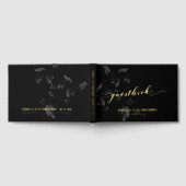 Zwart Acanthus Leaf Gold Script Elegant Wedding Gastenboek (Volledig)