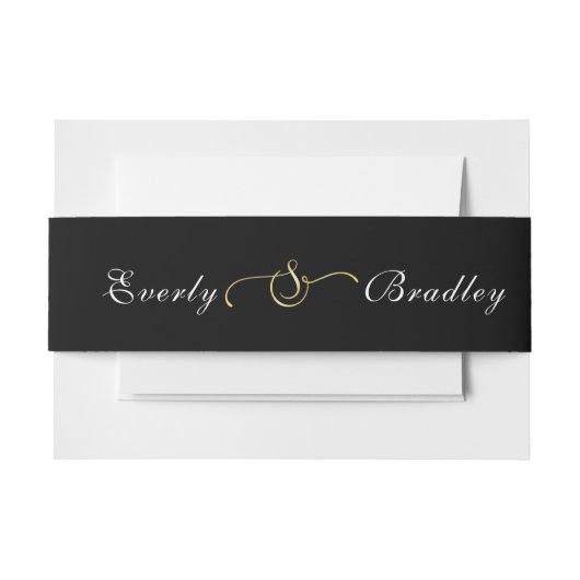 Zwart Achtergrond Wit Script Goud Ampersand Chic Uitnodigingen Wikkel (Voorkant Voorbeeld)