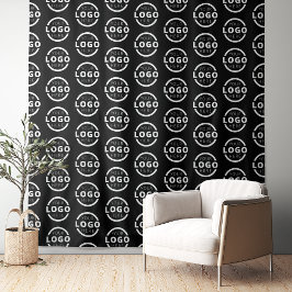 Zwart achtergronddoek met logo van bedrijf wandkleed