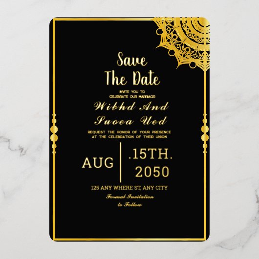 Zwart Acryl Bruiloft Luxe Save the Date Folie Uitnodiging (Voorkant)
