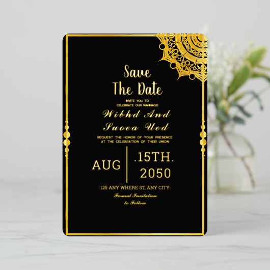 Zwart Acryl Bruiloft Luxe Save the Date Folie Uitnodiging (Staand Voorkant)