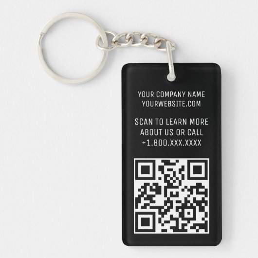 Zwart Acryl QR Code Sleutelhanger met Logo Rechtho (Voorkant)