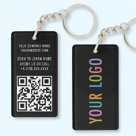 Zwart Acryl QR Code Sleutelhanger met Logo Rechtho