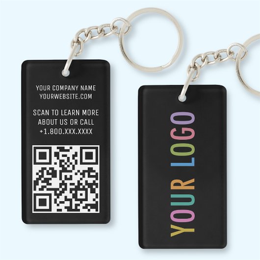 Zwart Acryl QR Code Sleutelhanger met Logo Rechtho