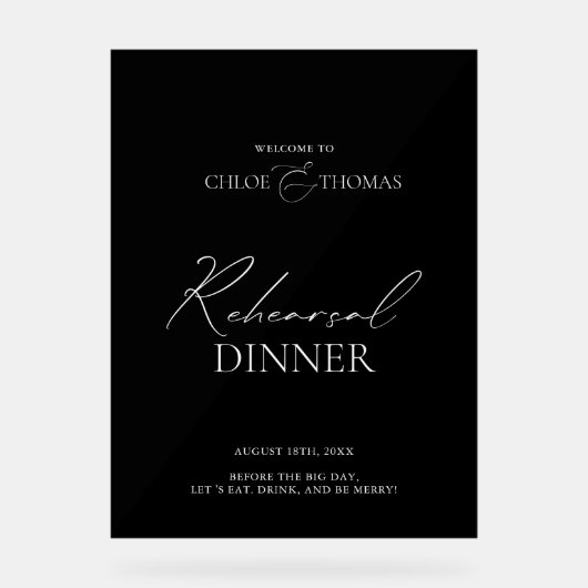 Zwart Acryl Repetitie Diner Welkom Teken Acryl Bord (Voorkant)