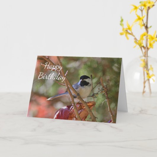 Zwart-afgedekte Chickadee Kaart (Gele Bloem)