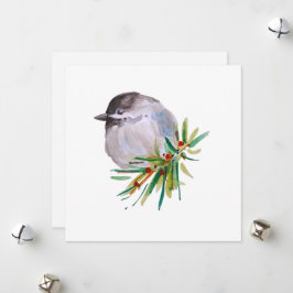 Zwart afgedekte Chickadee Watercolor Feestdagenkaart