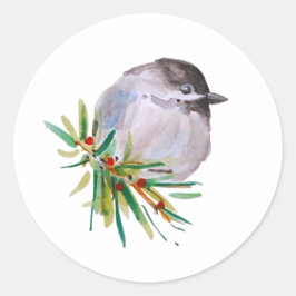 Zwart afgedekte Chickadee Watercolor Ronde Sticker