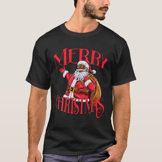Zwart Afrikaans Amerikaans Sinterklaas Kerstmis T- T-shirt (Voorkant)