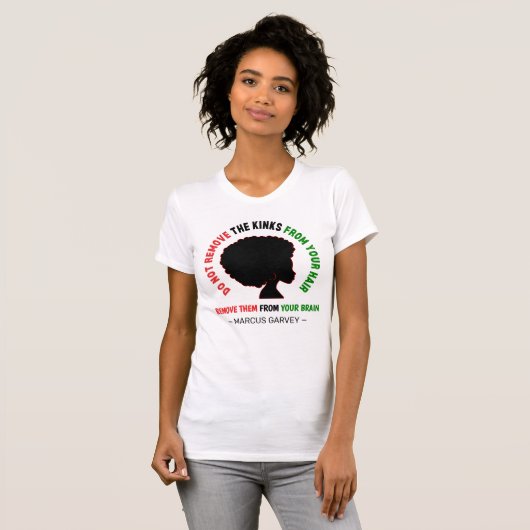 ZWART AFRO HAAR Inspirerend Marcus Garvey Quote T-shirt (Voorkant volledig)