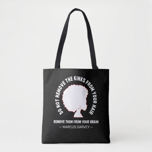 ZWART AFRO HAAR Inspirerend Marcus Garvey Quote Tote Bag (Voorkant)