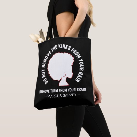 ZWART AFRO HAAR Inspirerend Marcus Garvey Quote Tote Bag (Dichtbij)