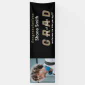 Zwart Afstudeerder Foto Gouden Tekst Afstuderen Ba Spandoek (Verticaal)