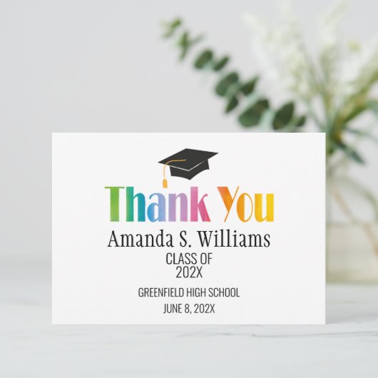 Zwart Afstudeerder Pet Afstuderen Dank u Bedankkaart (Staand voorkant)