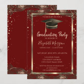 Zwart Afstudeerder Pet Diamanten Rood Afstuderen Kaart (Voorkant / Achterkant)