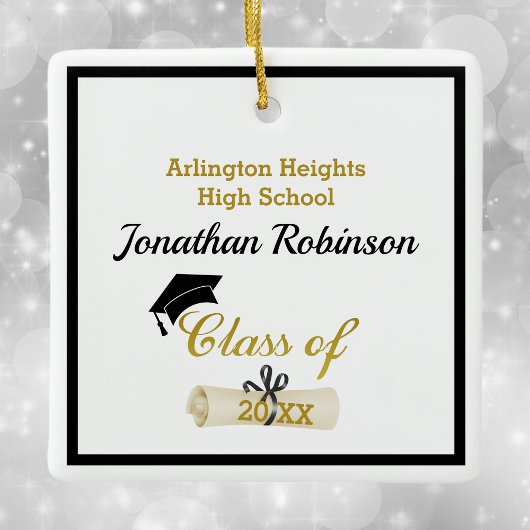 Zwart Afstudeerder Pet en Diploma keramisch Orname Ornament