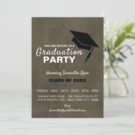 Zwart Afstudeerder Pet, Graduation Party Invitatio Aankondiging (Staand voorkant)