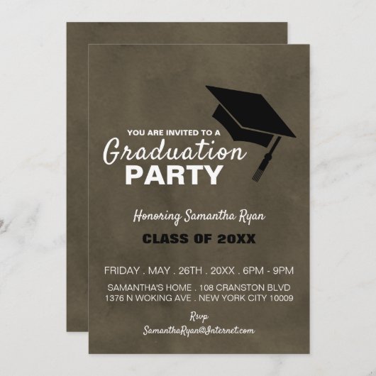 Zwart Afstudeerder Pet, Graduation Party Invitatio Aankondiging (Voorkant / Achterkant)