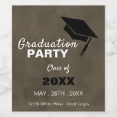 Zwart Afstudeerder Pet, Graduation Party Wijn Etiket (Enkel label)