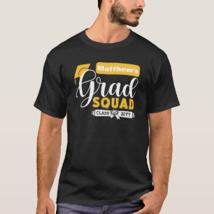Zwart Afstudeerder-vierkant van witte en gele teks T-shirt