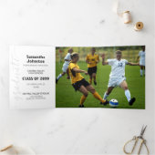 Zwart afstudeerscript Modern Three Foto Drieluik Uitnodiging (Binnen)