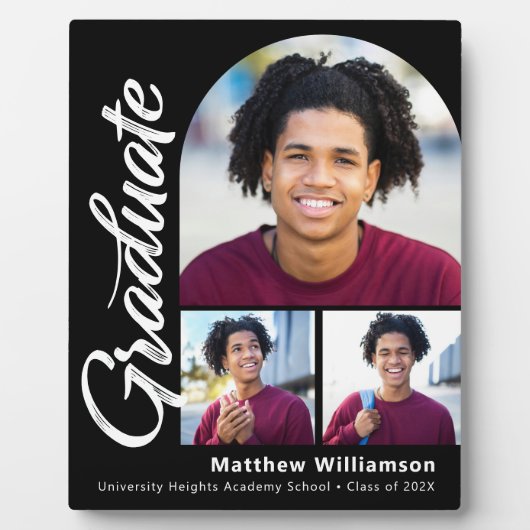 Zwart Afstuderen 3 Foto Bold Arch White Script Fotoplaat (Voorkant)