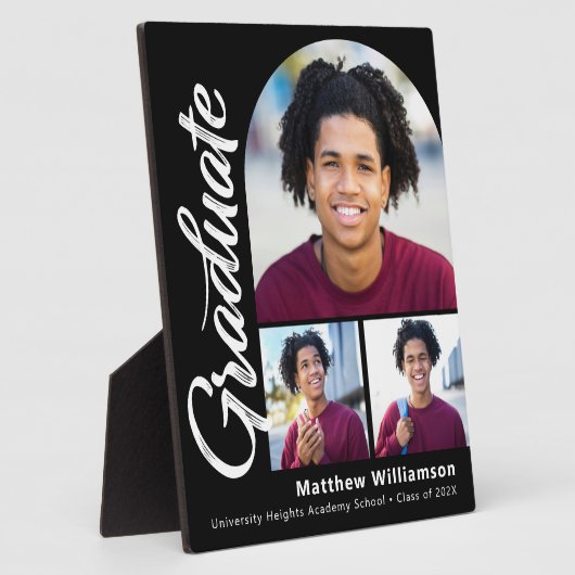 Zwart Afstuderen 3 Foto Bold Arch White Script Fotoplaat (Zijkant)