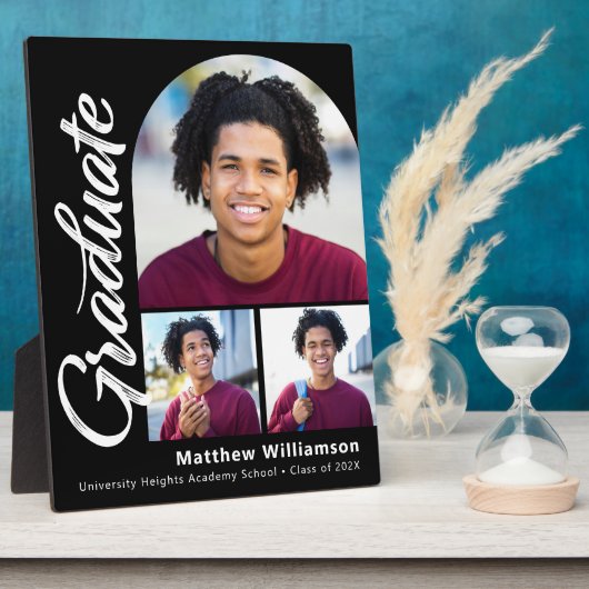 Zwart Afstuderen 3 Foto Bold Arch White Script Fotoplaat (Zijkant)