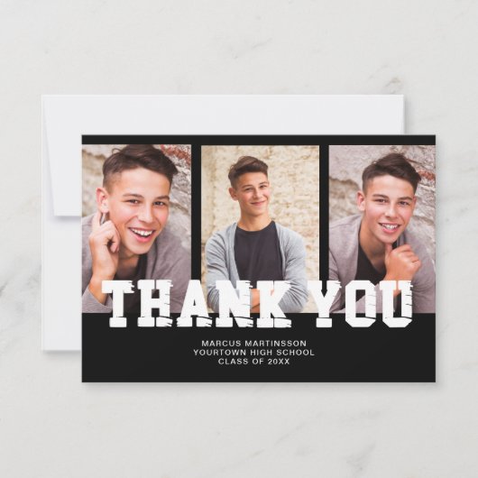 Zwart Afstuderen 3 foto Dank u Bedankkaart (Voorkant)
