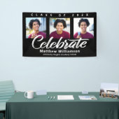 Zwart Afstuderen 3 Foto vet Wit Script Minimaal Spandoek (Beurs)