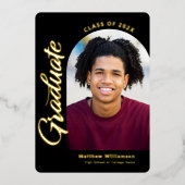 Zwart Afstuderen 4 Foto Bold Arch Party Real Gold Folie Uitnodiging (Voorkant)