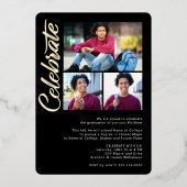 Zwart Afstuderen 4 Foto Bold Arch Party Real Gold Folie Uitnodiging (Achterkant)