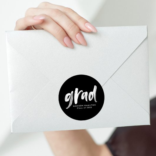 Zwart | Afstuderen Afstudeerder penseelscript Ronde Sticker