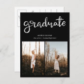 Zwart Afstuderen Elegant Script | Afstudeerder twe Aankondigingskaart (Voorkant / Achterkant)