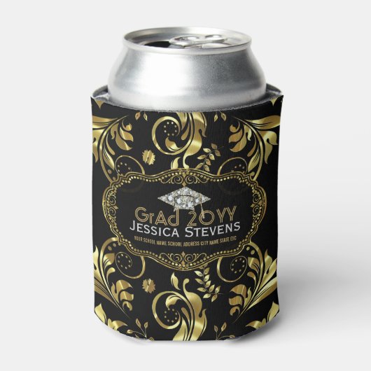 Zwart Afstuderen & Faux Gold Pet 2b Blikjeskoeler (Blikje Voorkant)